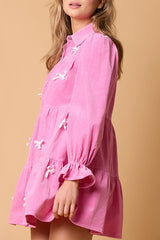 Elegant Buckle Bow Decor Contrast Turndown Collar A Line Dresses