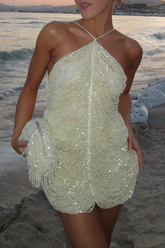 Sexy Party Beaded Halter Sleeveless Dresses(2 Colors)