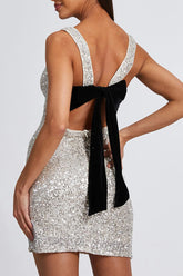 Sexy Sequins Lace Up Backless O Neck Wrapped Skirt Dresses