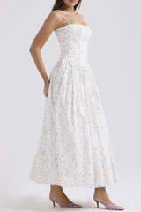 Elegant Floral Print Patchwork Square Neck Sling Dresses