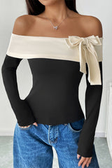 Sexy Bow Decor Off Shoulder Tops