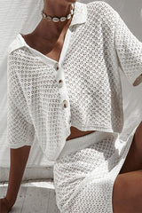 Casual Hollow Out Buttons Turndown Collar Short Sleeve Two Pieces