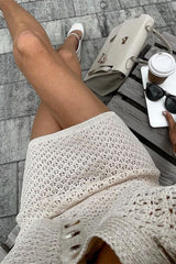 Casual Hollow Out Buttons Turndown Collar Short Sleeve Two Pieces