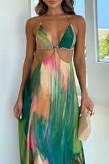 Sexy Gradient Backless Strap Design Halter Dresses