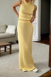 Casual Weave Turtleneck Sleeveless Two Pieces(4 Colors)