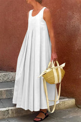 Casual Solid Color Pleated O Neck Sleeveless Dresses