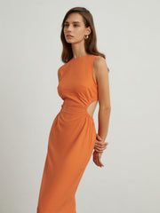 Back Cutout Linen Midi Dress