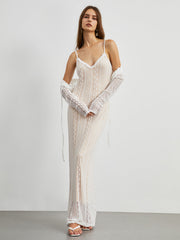 Floral Lace Textured Bolero Two Piece Long Dress