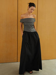 Ruched Zipper Off-Shoulder Tank Top