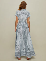 Print Turndown Collar Pockets Skirt Set