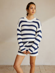Striped Ribbed Sweater Shorts Set