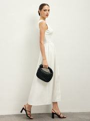 Ruffle Trim Neck Button Sleeveless Dress