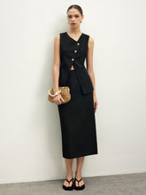 Asymmetrical Button Top  A Line Skirt set