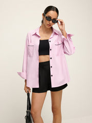 Contrast Trim Lapel Pinstripe Shirt