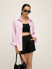 Contrast Trim Lapel Pinstripe Shirt