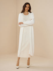 Elegant Fuzzy Plain Belted Cardigan