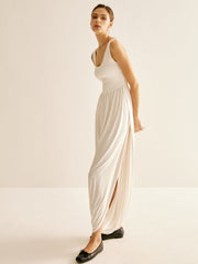 Ribbed Side Split Pleated Tank Dress