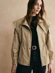 Drawstring Waist Zipper Trench Coat