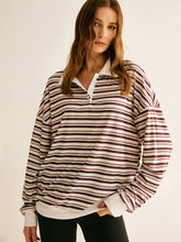 Contrast Trim Striped Polo Sweatshirt