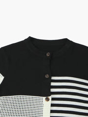 Geometric Color Block Breasted Knit Top