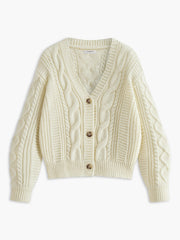 V-Neck Button Mechanism Cable Cardigan