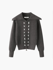 Sailor Collar Two-Way Zipper Cardigan