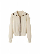 Elegant Contrast Trim Zipper Cardigan