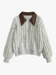 PU-Collar High Stretch Fuzzy Cardigan