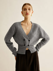 V-Neck Button Cinched Cardigan