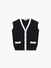 V-Neck Solid Button Knitted Vest