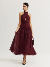 Cross-Over Halter Pleated Long Dress