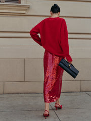 Elegant Plain Sequins Skirt