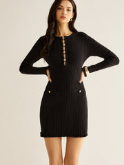Cutout Lettuce Trim Sweater Dress