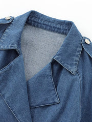 Minimalist Plain Belted Denim Jacket