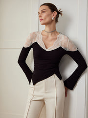 Asymmetric Skinny Lace Panel Blouse