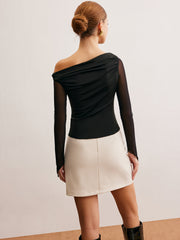 Asymmetric Ruched Semi-Sheer Blouse
