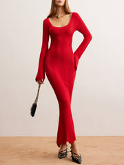 Bell Sleeve Slim Sweater Long Dress