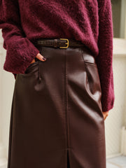 Faux Leather Pockets Skirt Without Belt