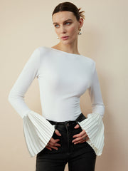 Pleated Ruffle Sleeve Blouse