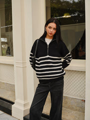 Half-Zip Striped Sweater