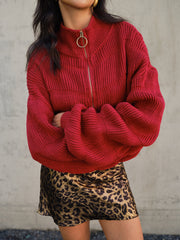 Mock Neck Zipper Short Cardigan