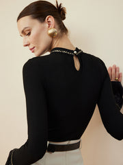 Ruffle-Cuff Cutout Slim Blouse