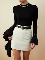 Ruffle-Cuff Cutout Slim Blouse