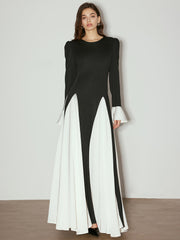 Color Block Ruffle Long Dress