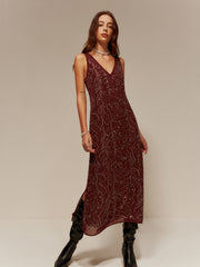 V-Neck Rhinestone Split Tank Dress