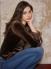 Button Down Velvet Slim Blouse
