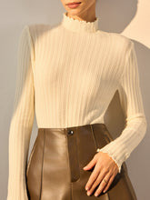 Minimalist Lettuce Trim Mock Neck Knit Top