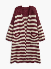 Two-Tone Striped Pockets Long Cardigan