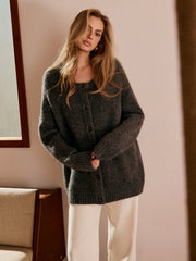 Wool-Blend Button Draped Cardigan