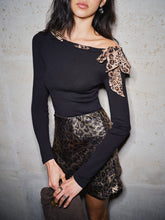 Cold-Shoulder Leopard Printed Bow Top